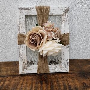 Rustic Floral Frame with Burlap Accent - Home Decor